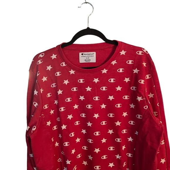 Champion Cherry Red Logo Print Sweatshirt Short Style XL Cotton Blend Streetwear - Picture 2 of 9